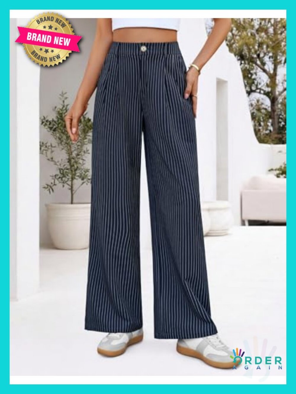 Wide Leg Striped Work Palazzo Pants High Waisted Business Casual Slacks - Picture 3 of 6